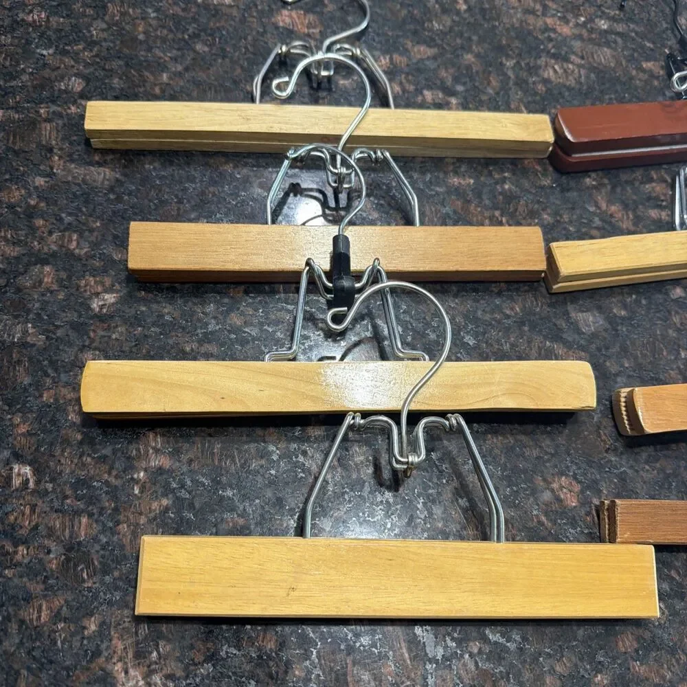 8 Vintage Wooden Clothes Hangers with Clips Multi Size 9